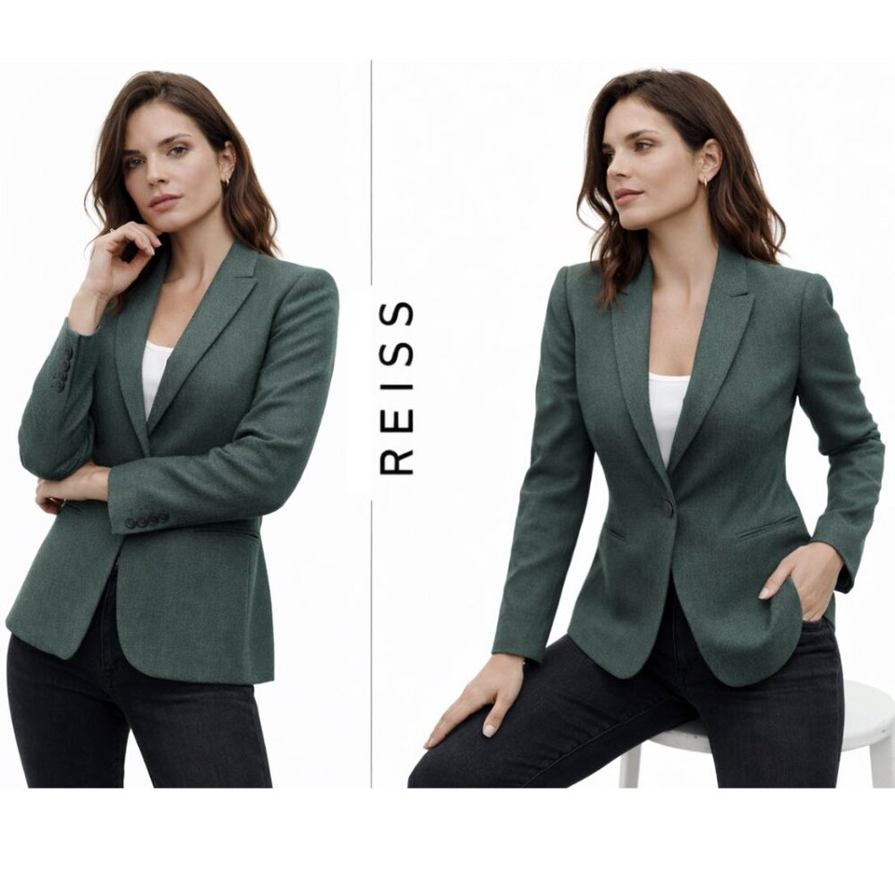 Reiss Forest Green Single-Button Tailored Blazer